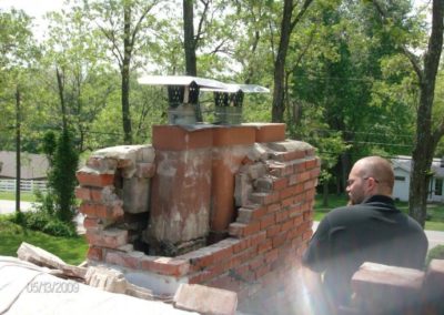 Chimney Stack Flaunching Rebuild in progress with chimney crown partially removed