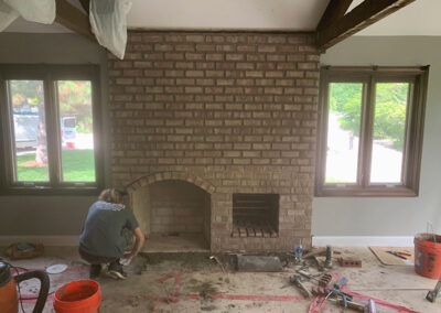 beige brick fireplace
